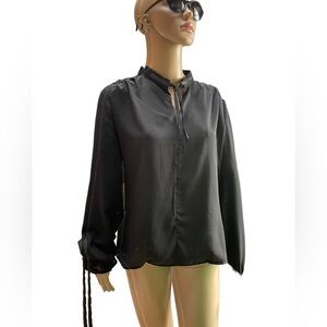 CBR black long sleeve mock v neck boho blouse size small